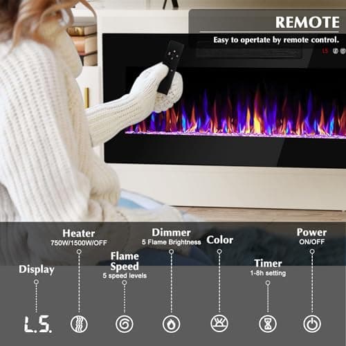Lemberi Fireplace tv Stand with 36 inch Fireplace Up to 80" TVs,LED Light Entertainment Center and Storage, 70" Modern Wood Media TV Console with Highlight Cabinet for Living Room (White)