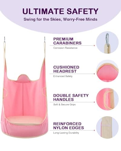 CO-Z Upgraded Kids Hanging Pod Swing Chair with Inflatable Cushion, Child Hanging Hammock for Indoor and Outdoor, Sensory Pod Swing for Kids (Two Straps, Pink)