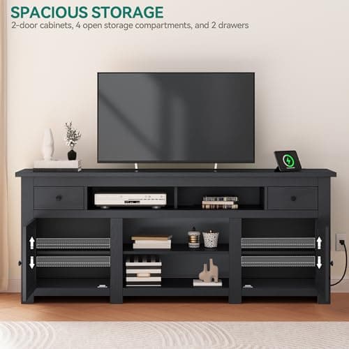 YITAHOME TV Stand for 75/80 Inch TV, Entertainment Center, TV Cabinet with Drawers and Power Outlet, Black TV Console for Living Room Furniture (70 Inch Lenght 30 Inch High)