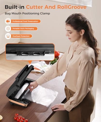 95kpa Vacuum Sealer Machine,Commercial Full Automatic Food Sealer,10-in-1 Sealing System with Double Heat Seal,Bags Storage, Easy-Lock Handle,Build-in Cutter,1 Bag Rolls and 10 pcs Pre-cut Bags