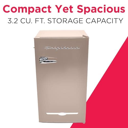 Frigidaire Retro Compact Fridge with Chiller, 3.2 cu ft Countertop Fridge with Built-In Bottle Opener, Compact Refrigerator for Office, Bedroom, Dorm Room or Cabin - 16.5" D x 19" W x 31" H (Coral)
