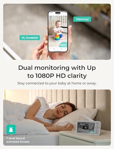 VistaView Lite Smart WiFi Baby Monitor - 4” 720P Split Screen & 1080P Camera App Control, Motion Alerts, HD Night Vision, 3000mAh Battery, 2-Way Talk, Multi-User, Triple Security, 1000ft Range