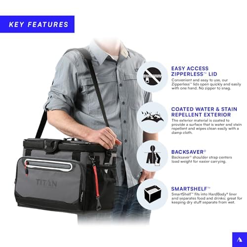 Titan Deep Freeze Cooler Zipperless Hardbody Cooler - Deep Freeze Insulation, HardBody Liner, and SmartShelf