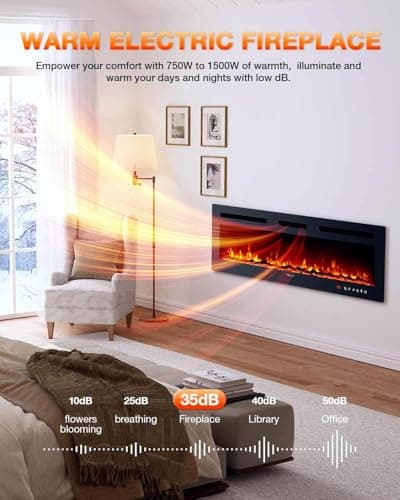 Electric Fireplace 60Inch,Wall Mounted Electric Fireplace Heater with Timer Inserts，TV Stand Touch Screen and Realistic Flame,Log Set,Crystal Flames 750 to 1500W，Remote for Living Room