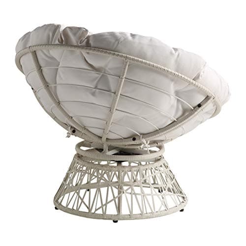 OSP Home Furnishings Wicker Papasan Chair with 360-Degree Swivel, White Frame with White Cushion