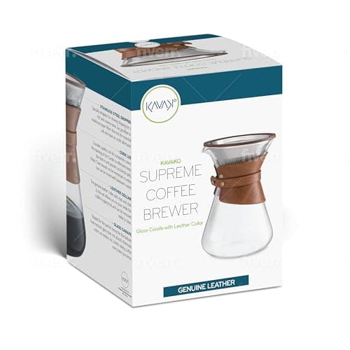 Pour Over Coffee Maker Set with Double-Layer Stainless Steel Filter, Coffee Dripper, Cork Lid and Leather Collar Holder - High Heat Resistance Borosilicate Glass Carafe, Great Gift Idea (37 oz)