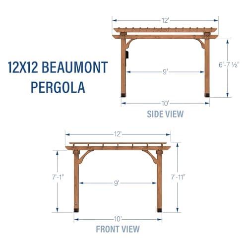 Backyard Discovery Beaumont 12' x 12' Traditional Cedar Wood Pergola Kit with Trellis Roof, All-Season Durability, High-Wind Rating, PowerPort, Shade for Outdoor Patio, Deck, Garden, and Entertaining