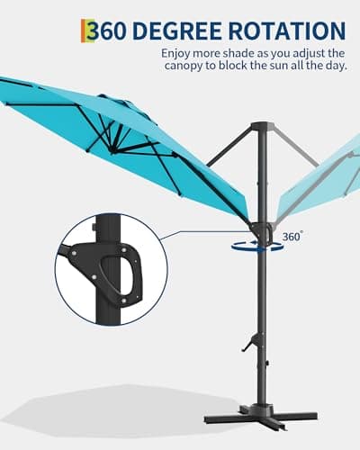 10FT Patio Umbrella Outdoor Large Cantilever Umbrella w/Base Included Market Sun Shade Windproof Offset Umbrella with 360-Degree Rotation for Garden Deck Pool Patio, Turquoise Blue