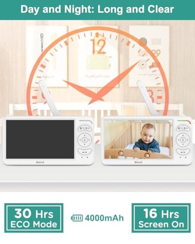 6" Baby Monitor with 2 Cameras 4000mAh Battery Upgrade Split Screen Video Baby Monitor No WiFi Remote Pan-Tilt-Zoom Auto-Night Vision 150 Languages ECO Mode 2-Way Talk 1000FT (Ideal Condition)