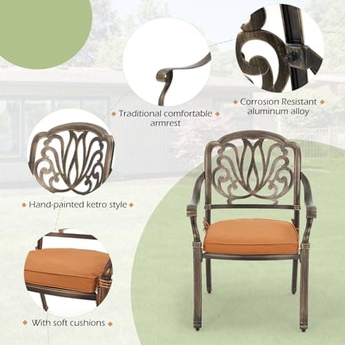 [Hi-End]Cast Aluminum Patio Furniture Set 9-Piece Outdoor Dining Set Includes 86.6’’ Rectangular Patio Table with Umbrella Hole and 8 Cushioned Dining Chairs,Rust-Free for Patio Deck Garden Pool