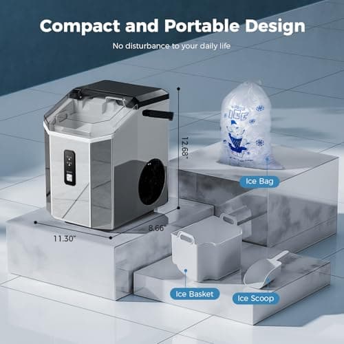 AGLUCKY Nugget Ice Maker Countertop, Portable Crushed Ice Maker Machine with Handle, 35lbs/24H, One-Click Operation, Self Cleaning Ice Machine for Home/Kitchen/Office(Stainless Steel)