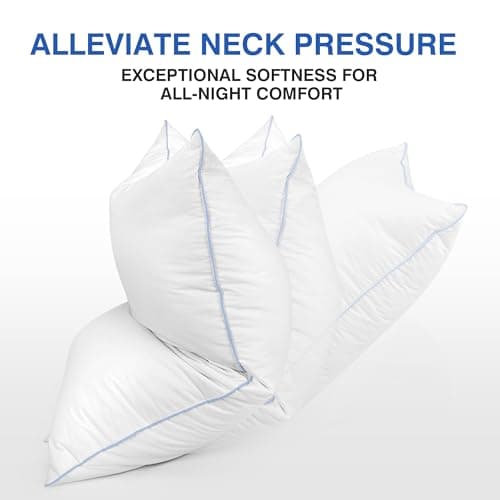 Goose Feather Pillows Queen Size Pack of 2 - Down Hotel Bed Pillows for Sleeping, Soft 600 Thread Count Cotton Cover, Fluffy Support Surround Fill Polyester for Side, Back, Stomach Sleepers