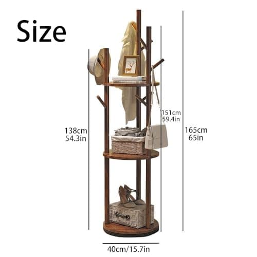 Rotary Coat Rack - Solid Wood Freestanding Coat Rack with Shelf and 9 Hooks - Ideal for Entryway, Bedroom, Living Room - Stylish and Functional Storage Solution