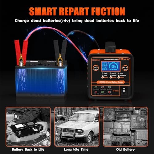 12V/24V Car Battery Chargers Heavy Duty, 0-20A Automatic Battery Maintainer with Auto Shutoffs, Repair, Winter Mode, Smart Trickle Charger for Automotive Car Truck Motorcycle RV AGM Deep Cycle