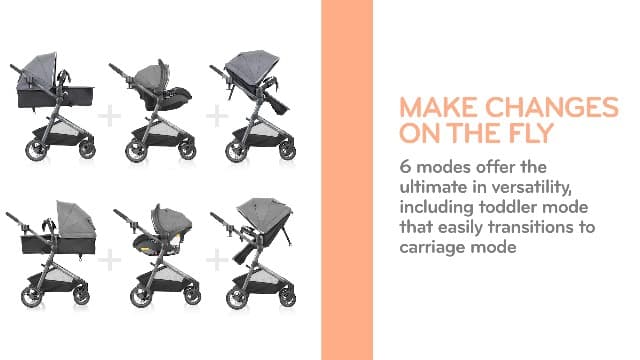Evenflo Pivot Vizor Modular Reversible Stroller Travel System with LiteMax Infant Car Seat, Available in 6 Modes, Chasse Black