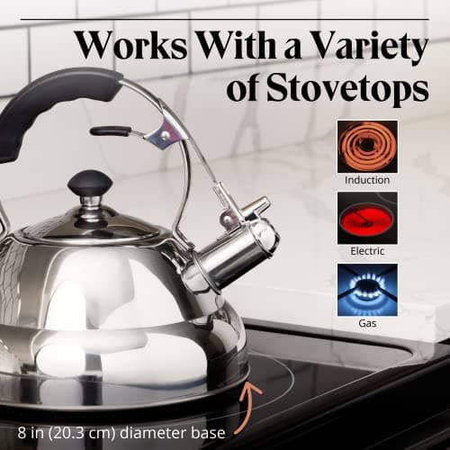 Willow & Everett Whistling Tea Kettle for Stove Top - 3.17 Quart Tea Pots for Stove Top w/Stainless Steel, Mirror Finish & Strainer