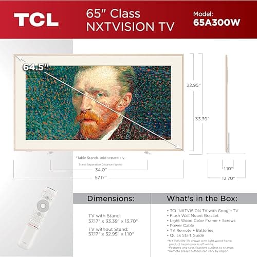 TCL 65-Inch Class QLED 4K Smart NXTVISION TV with Google TV (65A300W, 2024 Model) Dolby Vision HDR & Dolby Atmos, Built-in Google Assistant with Voice Remote, Works with Alexa, Streaming Television