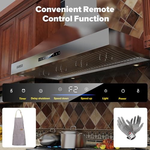 Wall Mount Range Hood 48 inch, 1200 CFM Kitchen Vent Hood, Stainless Steel Filters,4 Speed Gesture Sensing&Touch Control Panel, Stainless Steel Kitchen Vent