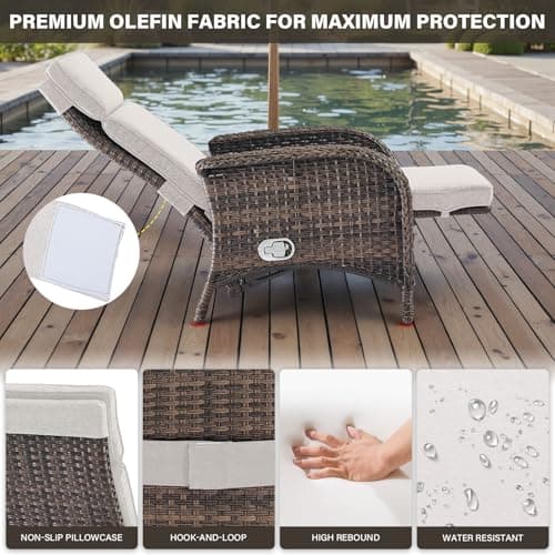 Versatile Outdoor Recliner Chair - Reclining Patio Chair with Adjustable Backrest and Footrest, All-Weather Wicker Chaise Lounge Chair Outdoor for Pool Deck Brown
