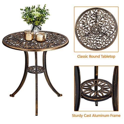 Yaheetech 3-Piece Outdoor Bistro Set w/Leaf Design, Rust-Resistant Cast Aluminum Table and Chairs for Balcony Backyard Garden