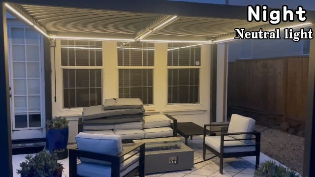 PURPLE LEAF Solar Louvered Pergola 92KS 10' x 12' with LED String Lights and Control Panel Aluminum Outdoor Pergola with Adjustable Roof for Patio Deck Garden Yard Gray