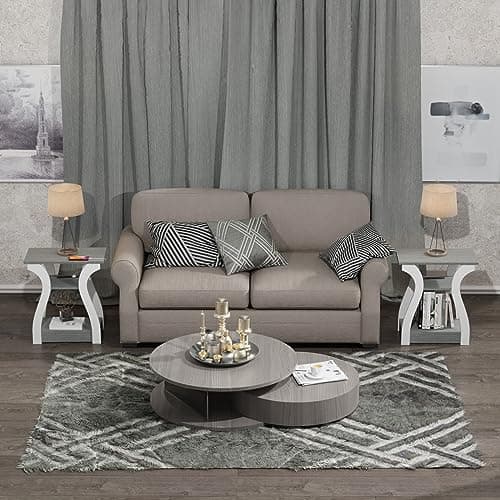 End Tables Living Room Set of 2,Grey End Table with Charging Station,Grey Side Table, Nightstand for Bedroom, 3 Tier End Table with Storage Shelf for Living Room