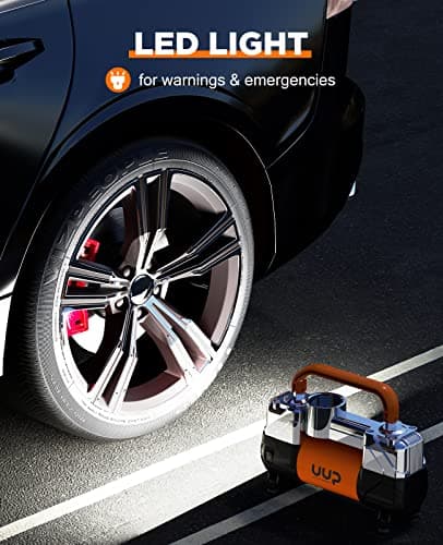 Tire Inflator Air Compressor, 150PSI 12V DC Double Cylinders Heavy Duty Portable Air Pump w/Emergency LED Light for Truck, SUV, Car, RV