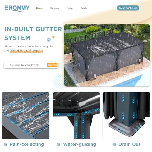EROMMY Louvered Pergola 12' x 24' Outdoor Hard Top Pergola with Aluminum Frame and Adjustable Metal Rainproof Roof for Garden & Patio, Curtains and Netting Included, Gray-Black