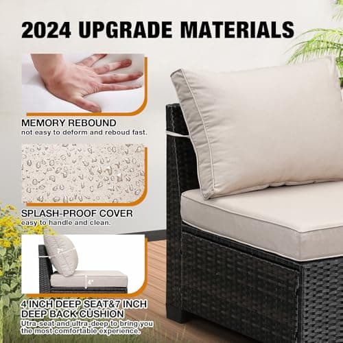 6 Pieces Patio Furniture Set All-Weather Outdoor Wicker Sectional Conversation Sofa Rattan Patio Seating Sofa with Cushion and Glass Table for Porch Poolside,Beige