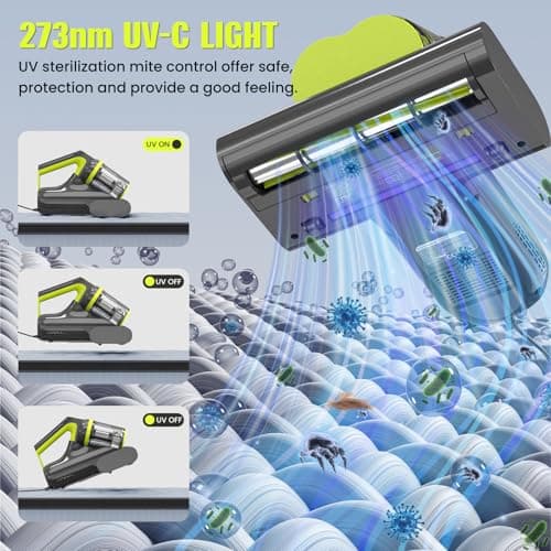 Mattress Vacuum Cleaner UV for Pet Hair,16kPa Power Suction Bed Vacuum,140°F Heated Function,Ultrasonic High Tapping with HEPA Filter,Bed Vacuum Cleaner for Sofa, Couch, Crib(Corded,4.5Amp)