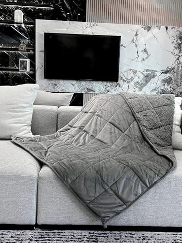 Sherpa Weighted Blanket for All Season,Both Sides Grey 15Lbs, 60 x 80 inches, Reversible Velvet Soft Plush Weighted Blanket for Adult Better Sleep