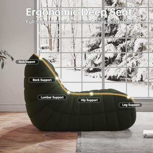 Bean Bag Chairs for Adults, BeanBag Reading Chair Memory Foam Couch, Floor Chair Soft Teddy Material, Comfy Reading Nook Chairs for Bedroom Living Room Office (Green)