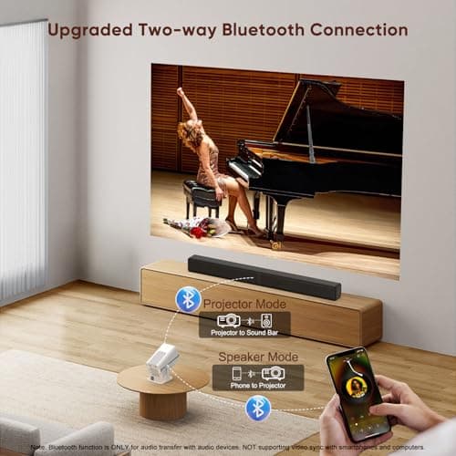 Mini Projector with Bluetooth, Electric Focus Portable Movie Projector with 270° Rotatable, 1080P HD Support, Auto Keystone, Compatible with Smartphone, TV Stick, Laptop, HDMI for Bedroom, Outdoor Use