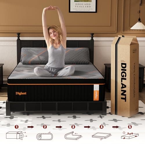 DIGLANT King Mattress,14 Inch Plush Hybrid Mattress, Black Memory Foam with Individually Pocket Coils Mattress King Size in Box, Euro Top Mattress for Pressure Relief,Balanced Support, 76"*80"