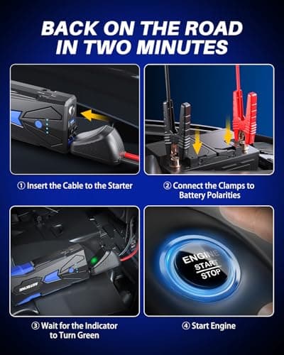 AUTOONE 6000A Car Battery Jump Starter Up to All Gas & 12L Diesel Engine, Car Battery Jumper Starter Portable 12V Jump Box with USB Output, Storage Case, LED Flashlight