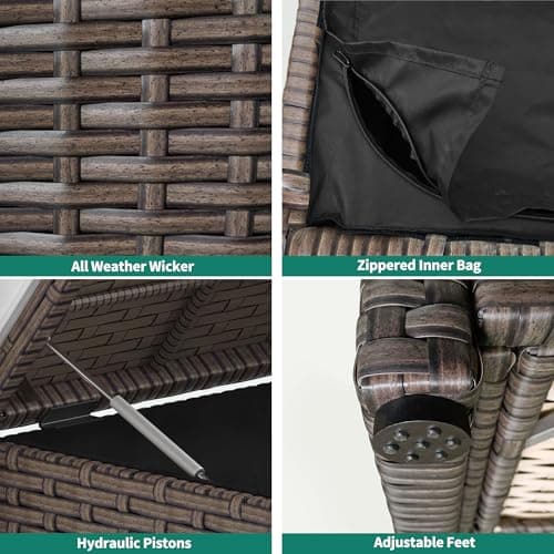 YITAHOME 70 Gallon All-Weather PE Rattan Storage Bench, Waterproof Deck Box Seat for Patio Furniture, Outdoor Cushions, Pool & Garden Tools, Brown
