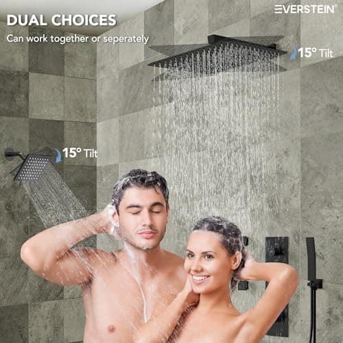 Thermostatic Shower system with 6 Body Jets, 16, 6 in. Bathroom Shower Set Wall Mount Dual Shower Head Faucet in Matte Black