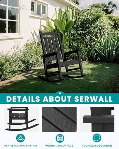 SERWALL Oversized Outdoor Rocking Chair Set of 2, HDPE Rocker for Adults, Patio Rocking Chairs for Porch, Black