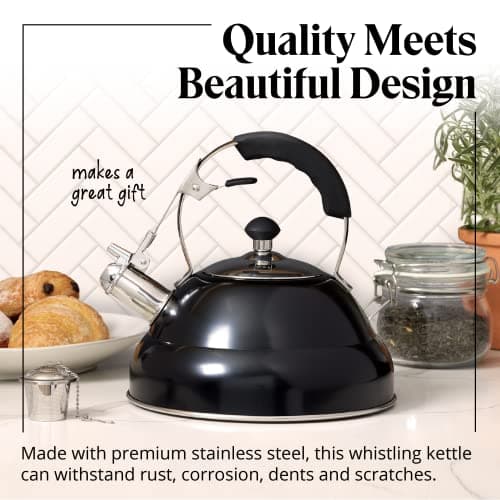 Willow & Everett Whistling Tea Kettle for Stove Top - 3.17 Quart Tea Pots for Stove Top w/Stainless Steel, Mirror Finish & Strainer