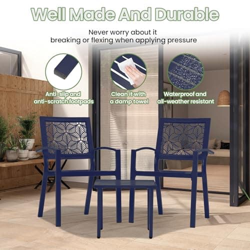 Outdoor Bistro Set for 2, Stackable Modern Porch Furniture Set,Waterproof Patio Furniture Set w/2 Chairs 1 Coffee Table,Bistro Set for Indoor Outdoor Porch Garden Patio Deck,Peacock Blue