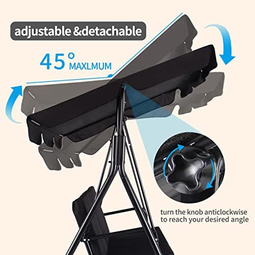 3-Seat Patio Swing Chair, Outdoor Porch Swing with Adjustable Canopy and Durable Steel Frame for Patio, Garden, Poolside(Brown)