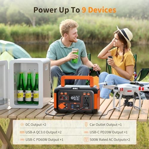 EBL Portable Power Station 500W, 444Wh Backup Lithium Battery, 500W Solar Generator For Outdoors Camping Travel Home Emergency Use (Solar Panel Optional)