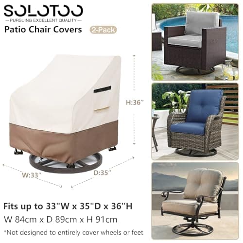 Patio Chair Covers Waterproof Patio Furniture Covers, 33W x 35D x 36H Inches Swivel Outdoor Chair Cover 2 Pack (Beige)