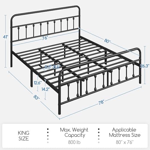 Yaheetech Classic Metal Platform Bed Frame Mattress Foundation with Victorian Style Iron-Art Headboard/Footboard/Under Bed Storage/No Box Spring Needed/King Size Black