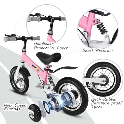 Balance Bike 2 in 1,The Dual Use of a Kids Balance Bike and Kids Bike,12 14 Inches for 2-6 Years Old,with Shock Absorbers, Fenders, Pedals, Auxiliary Wheels