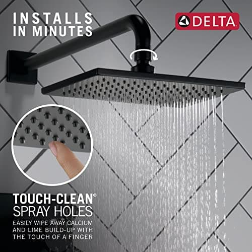 DELTA FAUCET Rain Shower Head, Rainfall Shower Head, Matte Black Shower Head Rainfall