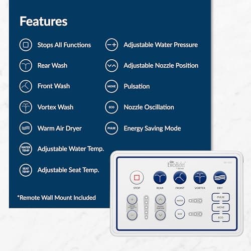 Bio Bidet BB1000 Electric Bidet Toilet Seat, Warm Water with Air Dryer, Heated Seat with Slow Close Lid, Remote Control, Elongated White
