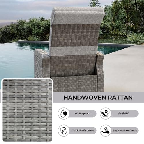 Outdoor Wicker Recliner Chair, Patio Recliner with Independently Adjustable Backrest and Footrest, All-Weather PE Wicker Patio Reclining Lounge Chair with Flip-Up Table Air Pump 155° Lay Flat