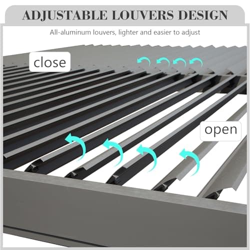 Domi 10x12FT Outdoor Louvered Pergola Full Aluminum Structure,Patio Pergola with Two Independently Adjustable Roof for Backyard, Sun Shade Gzebo with Gutter System for Garden Deck(Dark Gray)
