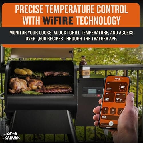 Traeger Grills Pro 575 Wood Pellet Smoker and Grill, WiFi and App Enabled Electric Smoker, 6-in-1 BBQ and Pellet Grill, 572 Square Inches of Grilling Area, 500 Degree Max Temperature, Bronze Finish